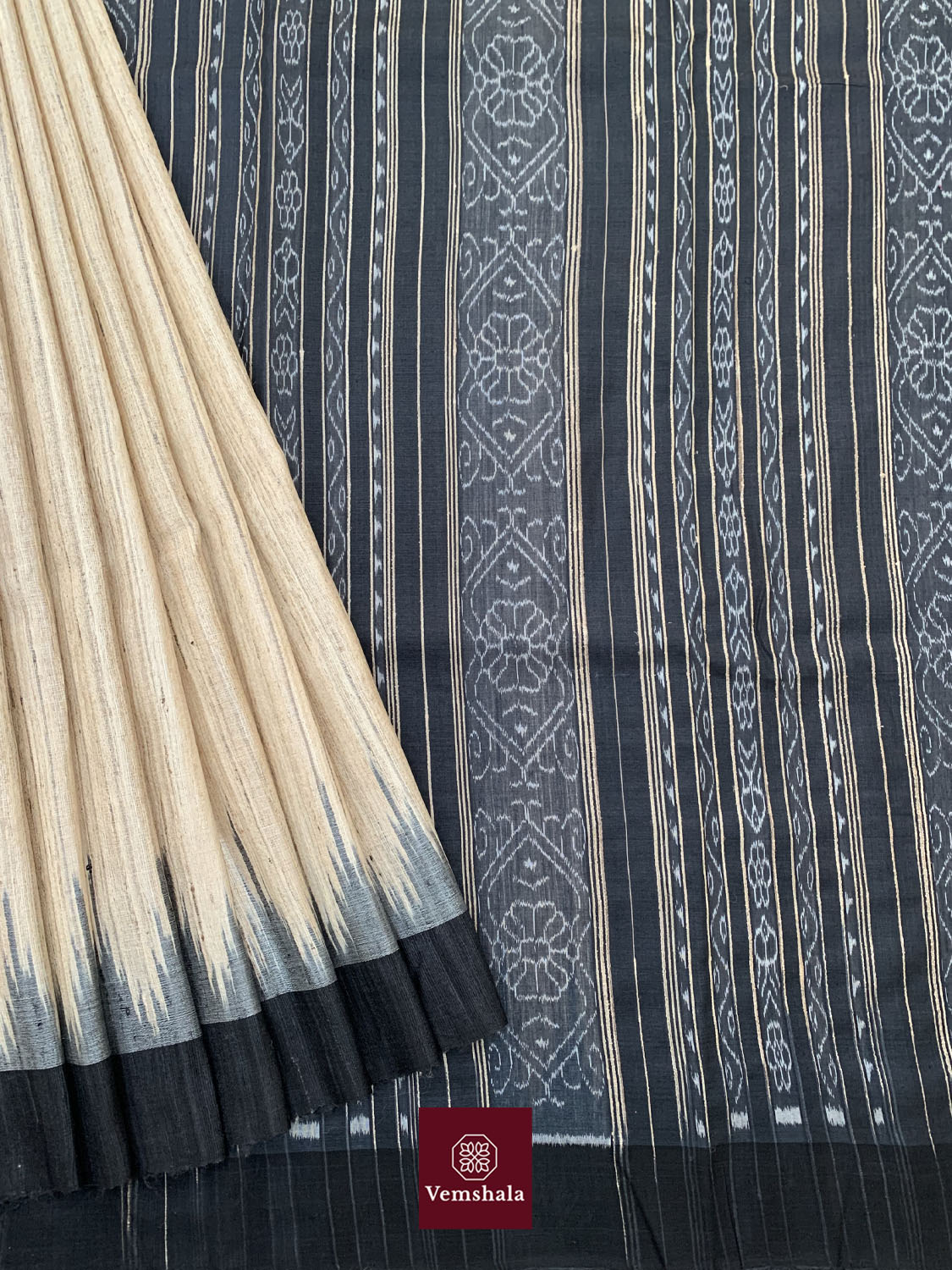 Natural / Black Gopalpur Tussar Ghicha Silk Saree : Kadambari - Vemshala