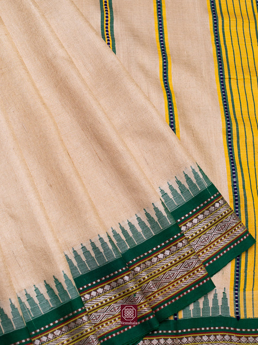 Natural / Green Karvati Kinar Tussar Saree