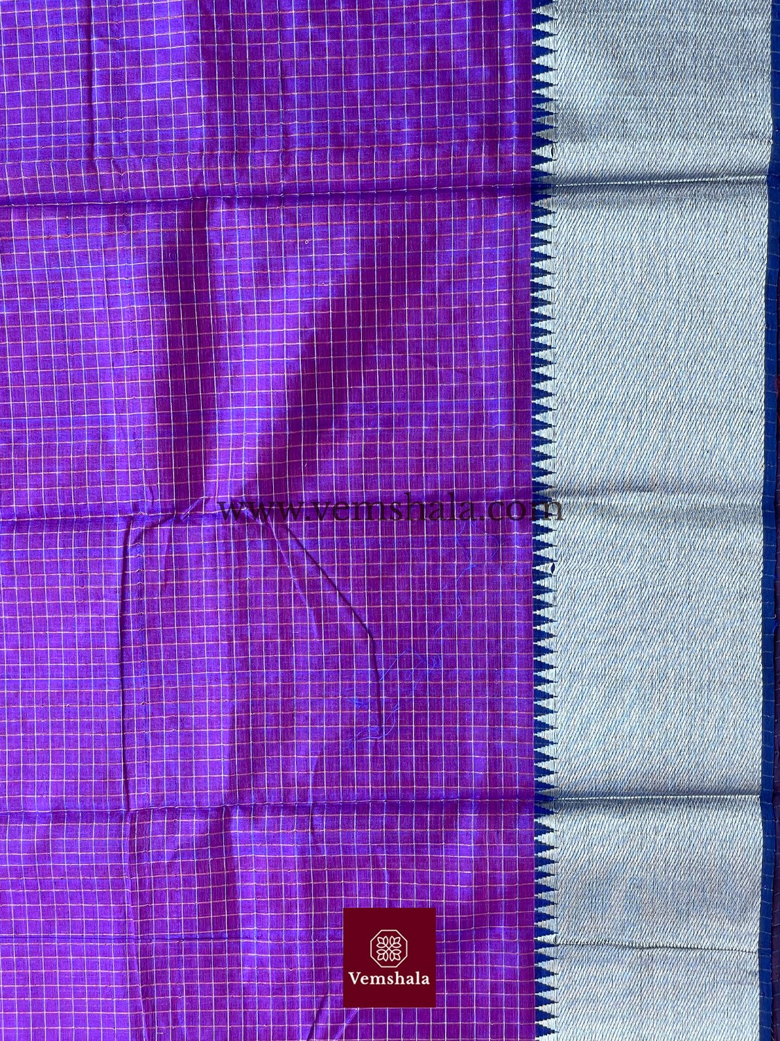 Pink / Purple Silk Cotton Mangalgiri Saree : Naisha - Vemshala