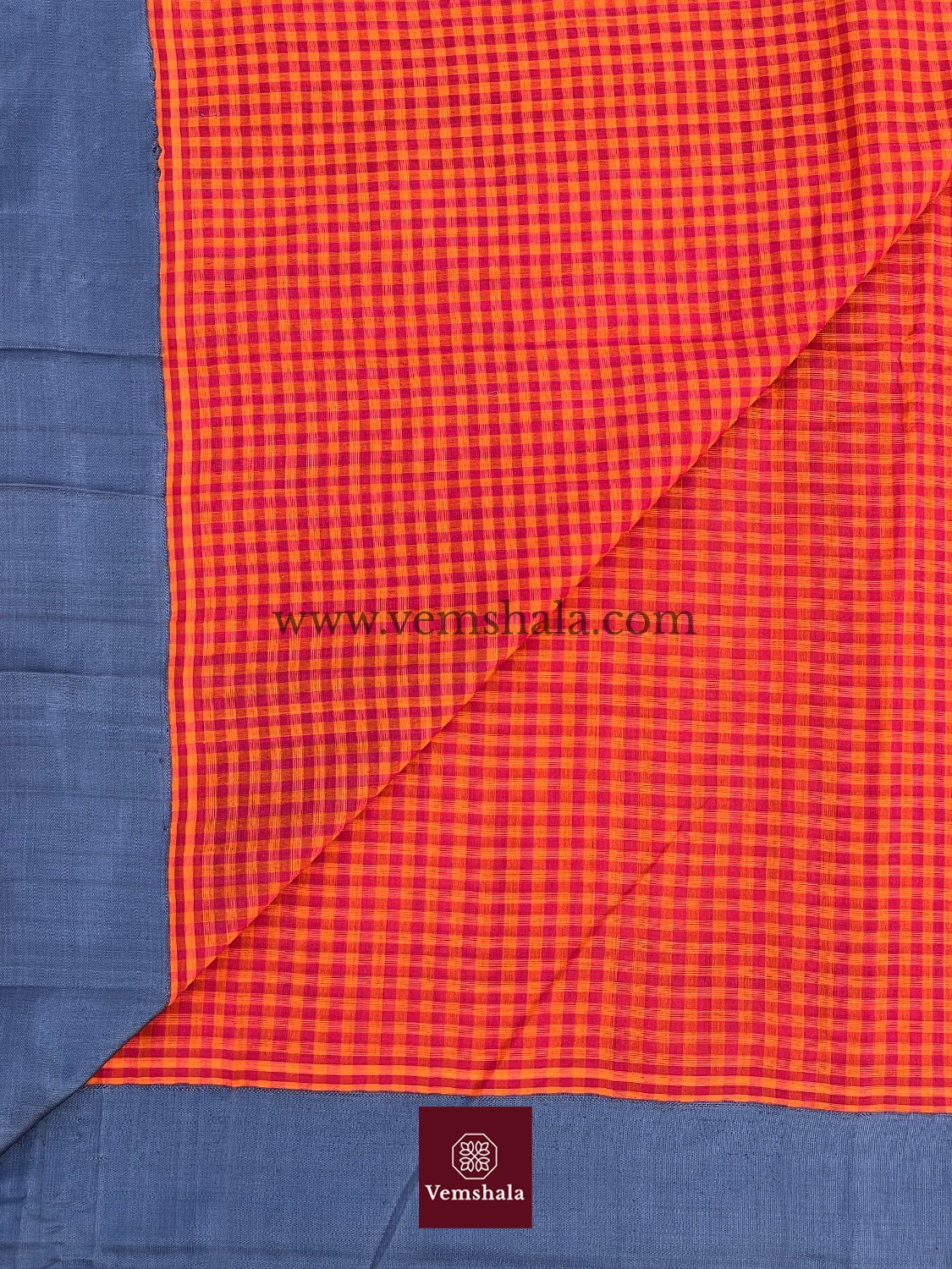 Orange / Pink / Grey Ponduru Cotton Saree :Kunji - Vemshala