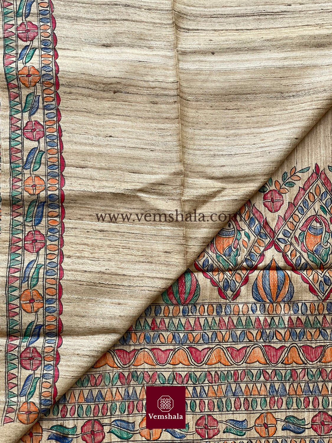 Natural / Multi Madhubani Silk Saree - Vemshala