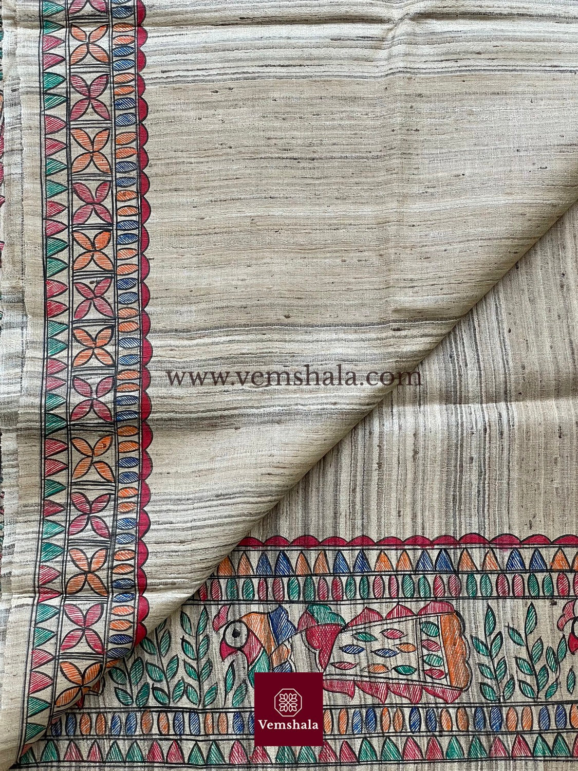 Natural / Multi Madhubani Silk Saree - Vemshala