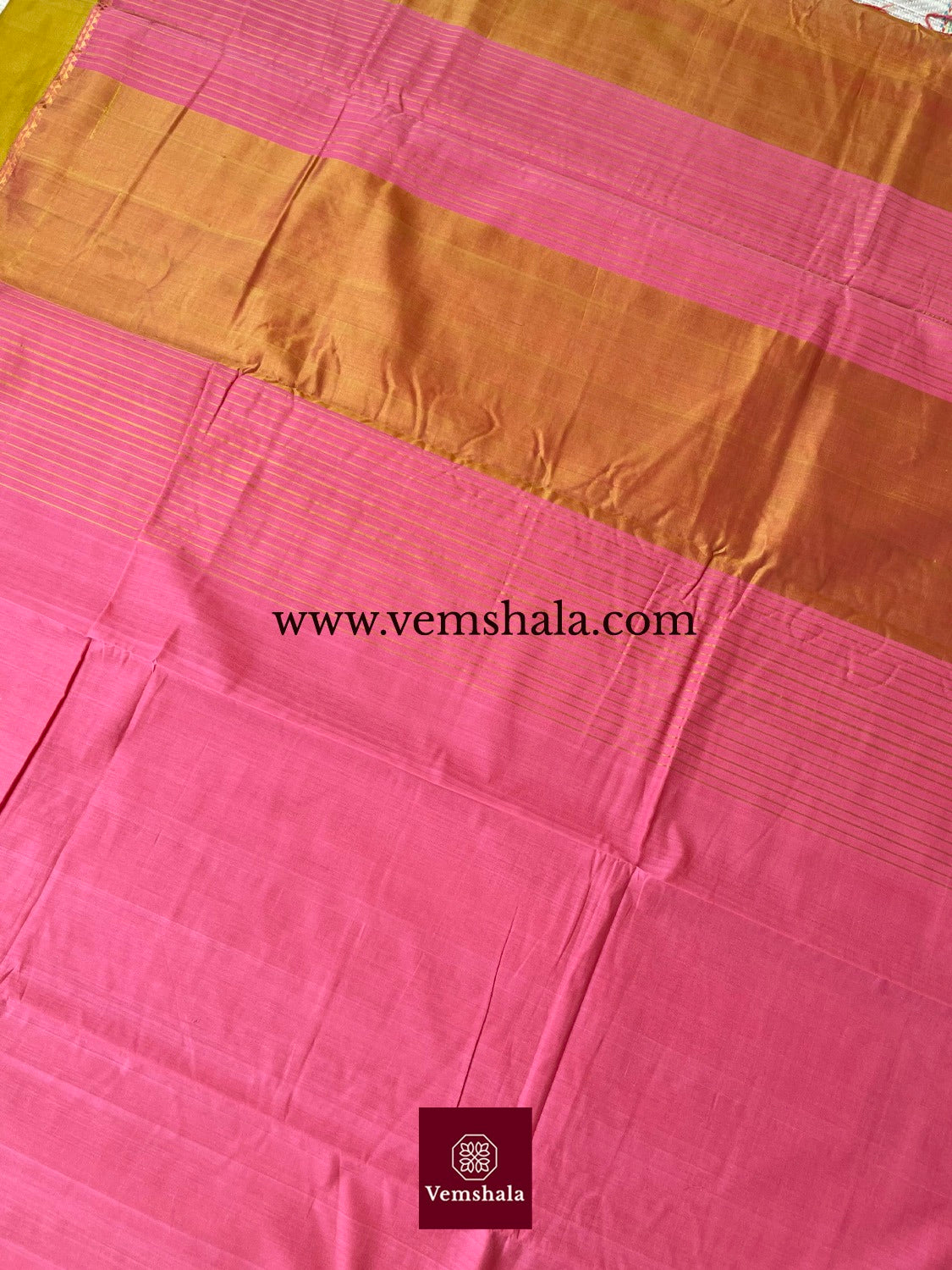 Rose / Light Green Ponduru Cotton Saree : Pankhuri - Vemshala