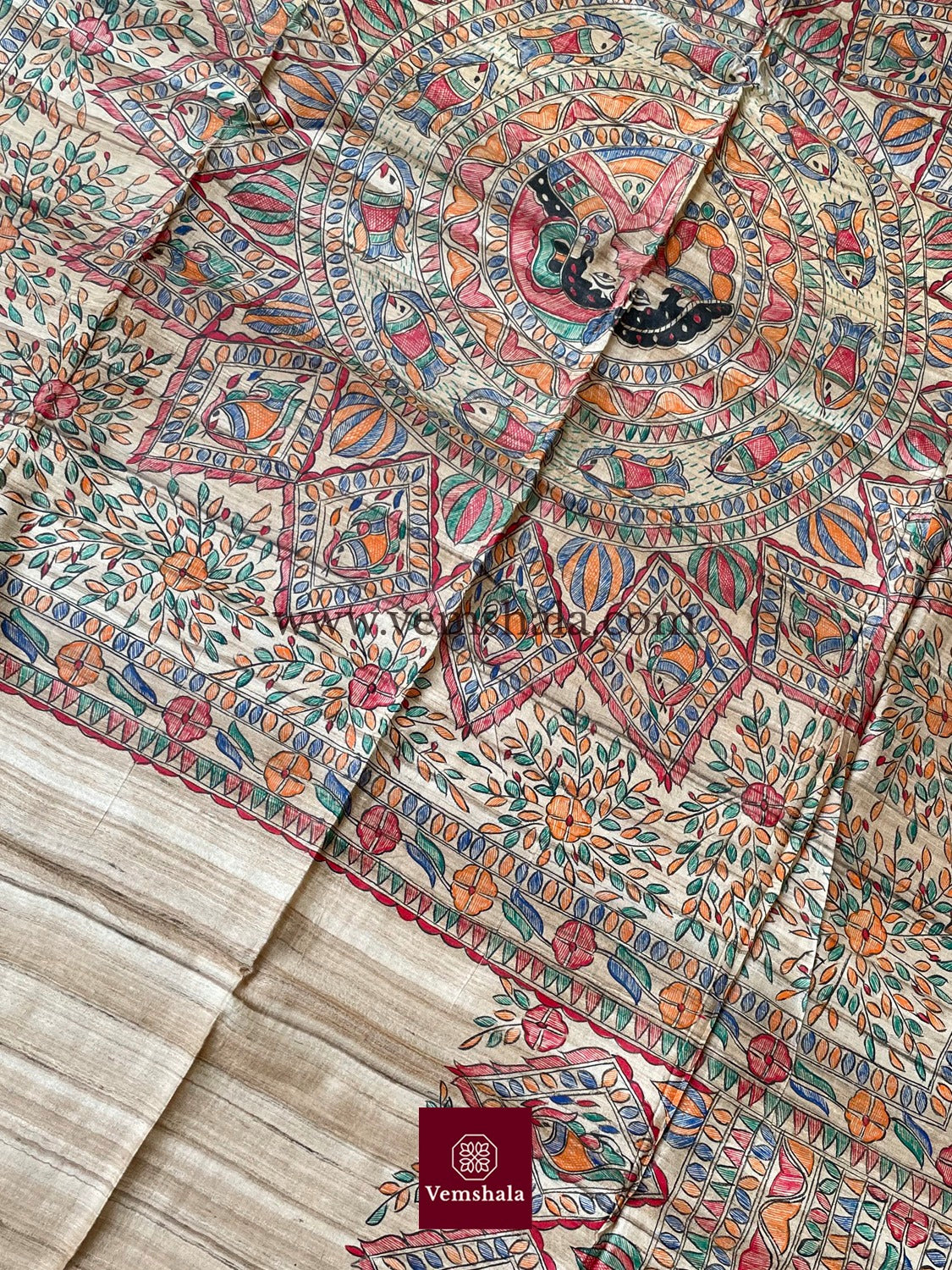 Natural / Multi Madhubani Silk Saree - Vemshala