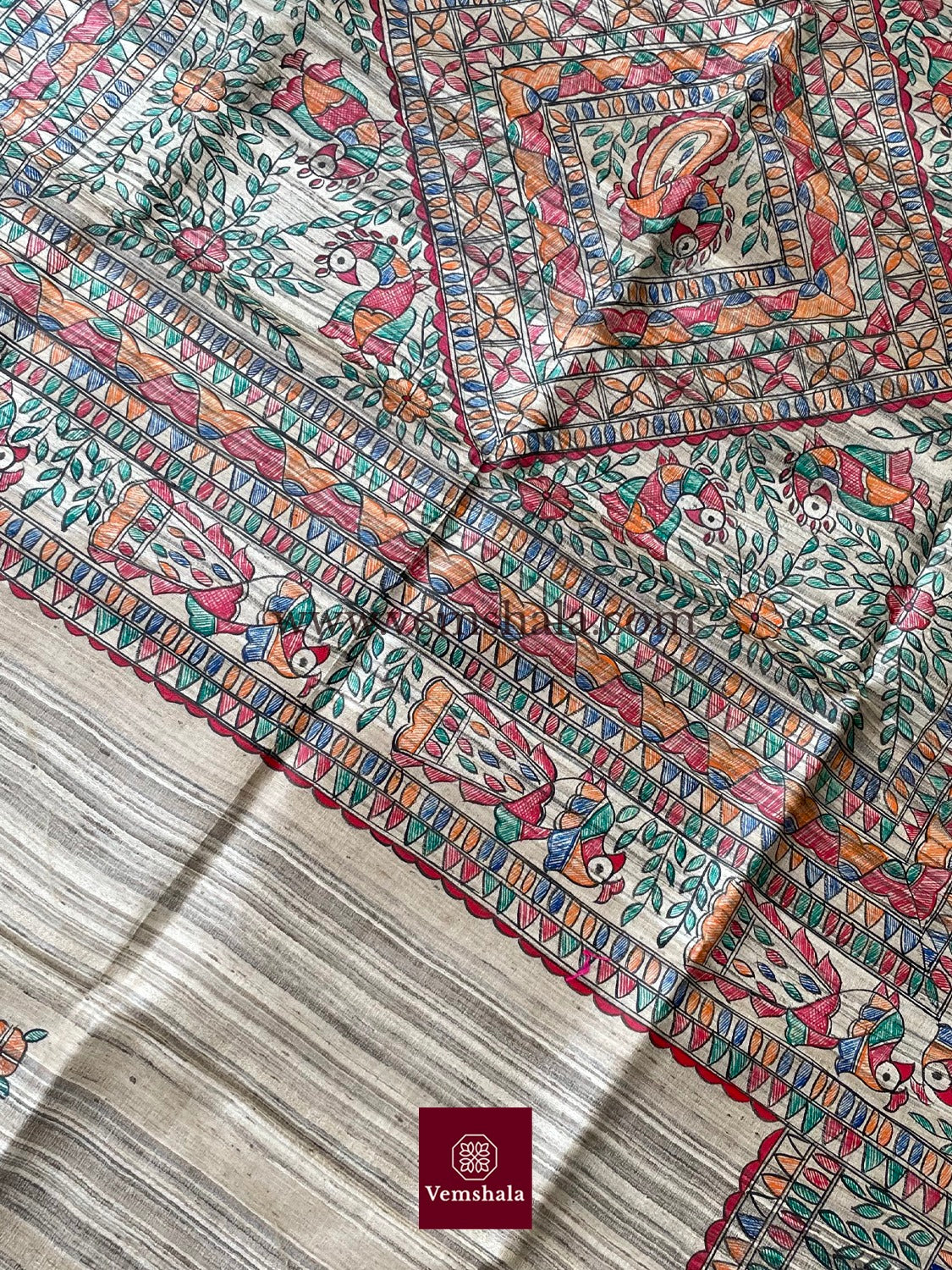 Natural / Multi Madhubani Silk Saree - Vemshala