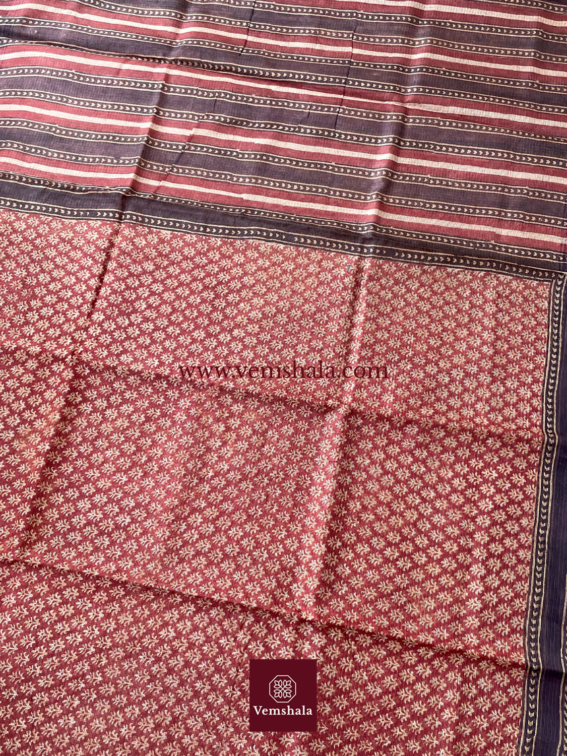 Red/ Ecru/ Black Bagru Hand block print Kota Silk Saree : Oorjaa - Vemshala