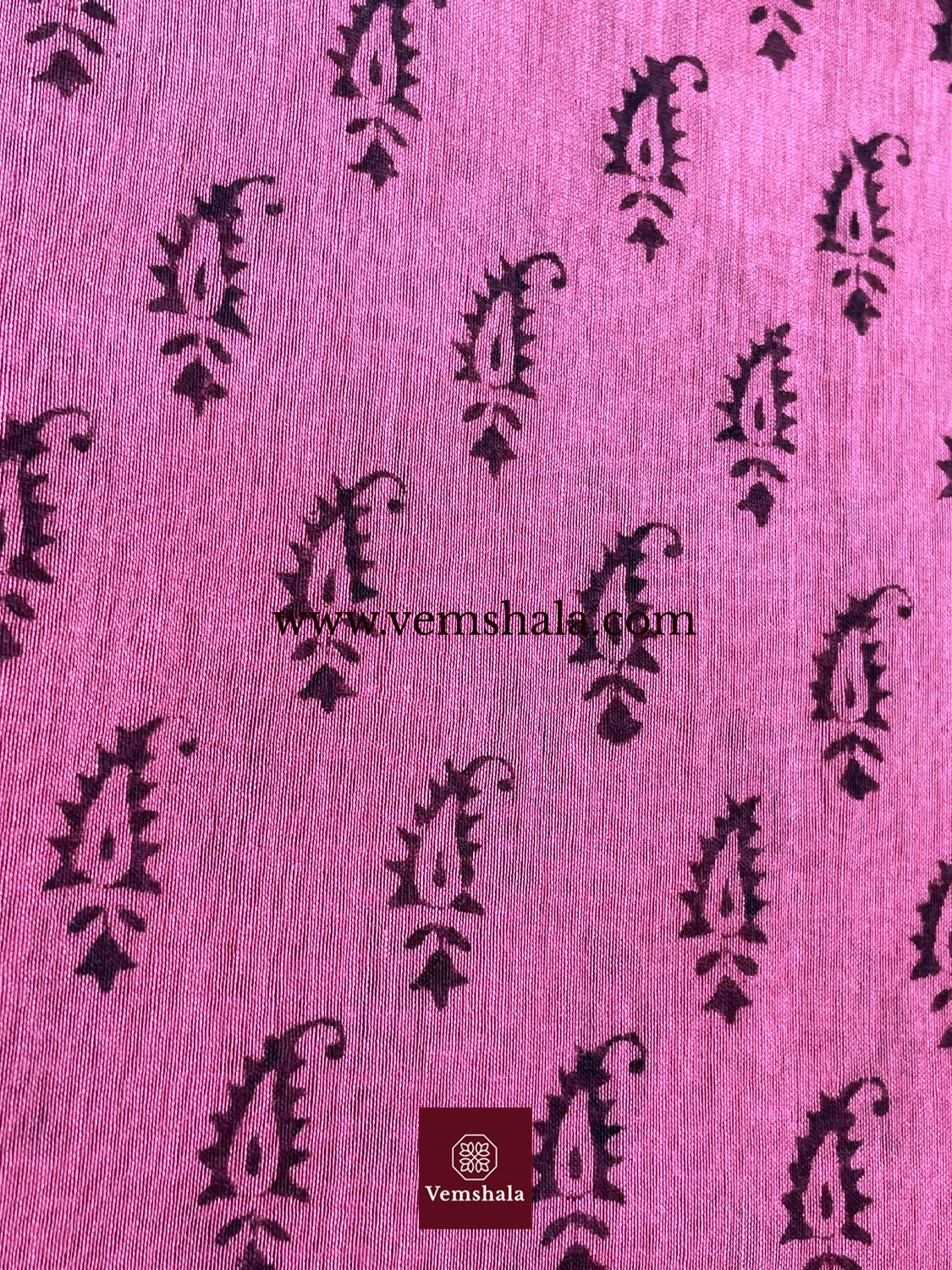 Pink /Black / Red Hand Block Printed Maheshwari Saree : Pushpanjali - Vemshala