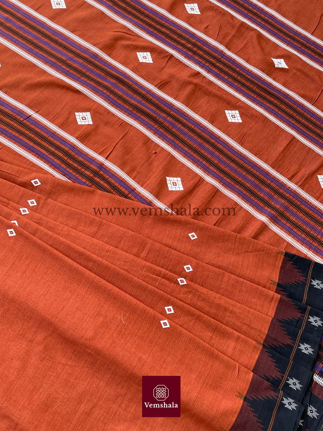 Natural/ indigo/ Deep Rust/ Brown-Black Kotpad Saree : PS 09 - Vemshala