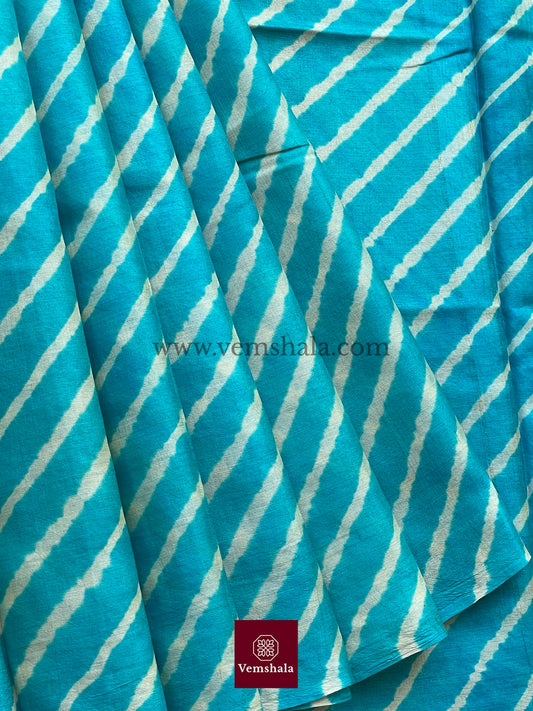 Turquoise Blue/Ecru Leheriya Silk Saree : Tuhina - Vemshala