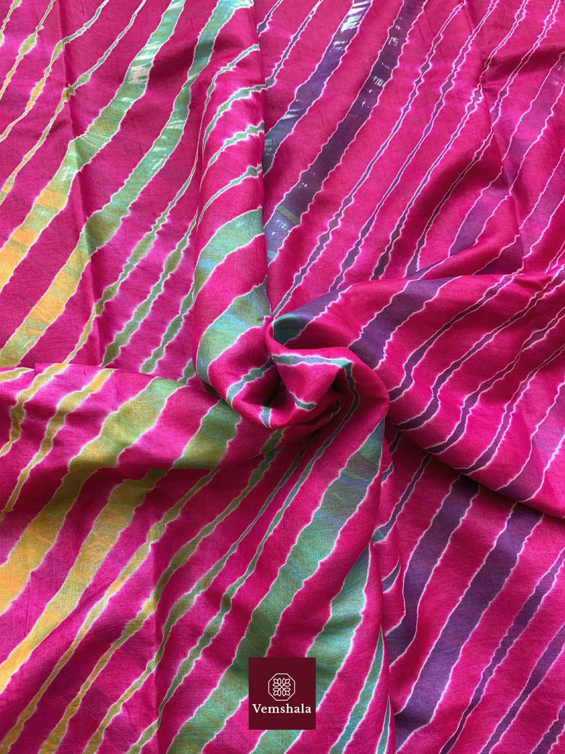 Vibrant Pink Rainbow Leheriya Silk Saree : Prakriti - Vemshala