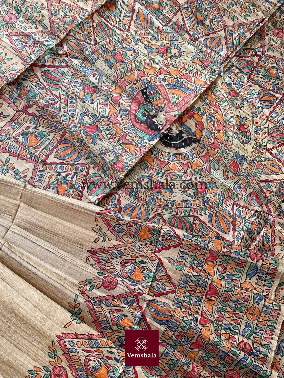 Natural / Multi Madhubani Silk Saree - Vemshala