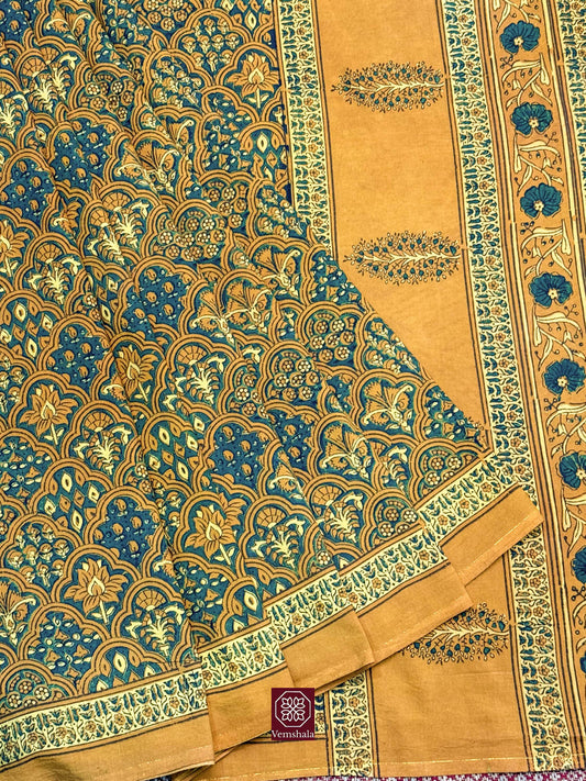 Turmeric  / Indigo Ajrakh Cotton Saree