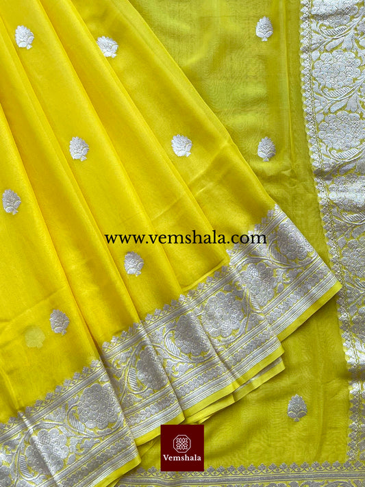 Sunshine yellow Banarasi Khaddi-Georgette Saree : Bhor - Vemshala