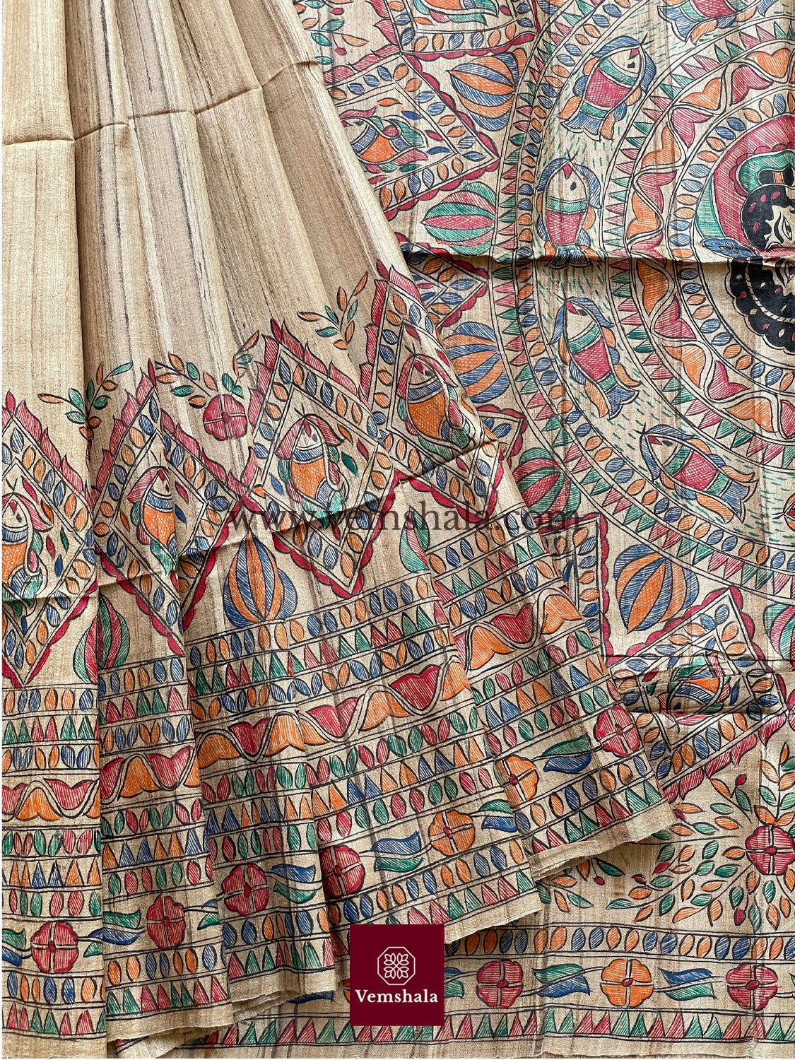 Natural / Multi Madhubani Silk Saree - Vemshala