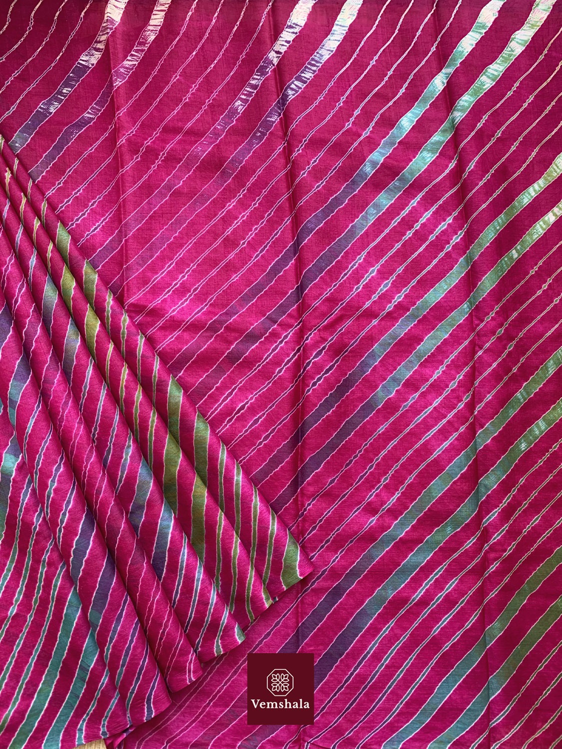 Vibrant Pink Rainbow Leheriya Silk Saree : Prakriti - Vemshala