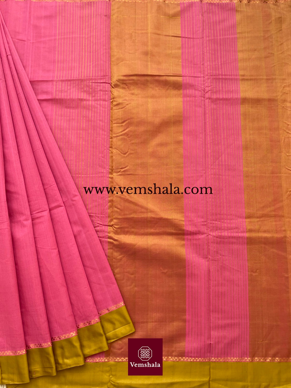 Rose / Light Green Ponduru Cotton Saree : Pankhuri - Vemshala