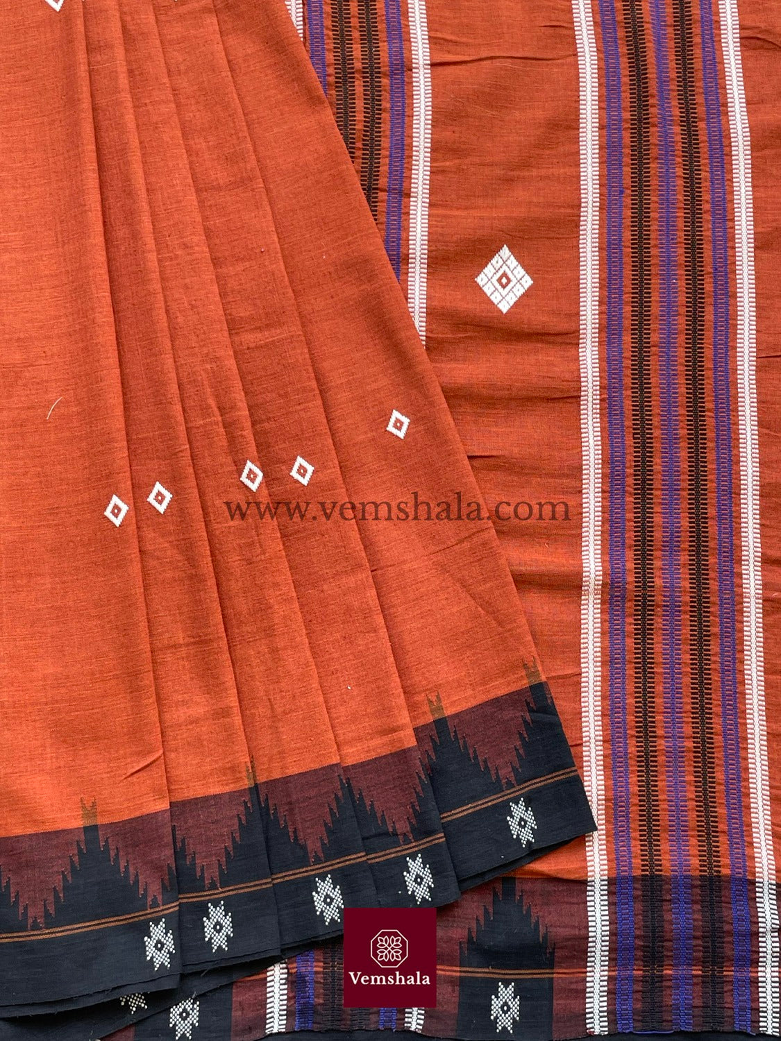 Natural/ indigo/ Deep Rust/ Brown-Black Kotpad Saree : PS 09 - Vemshala