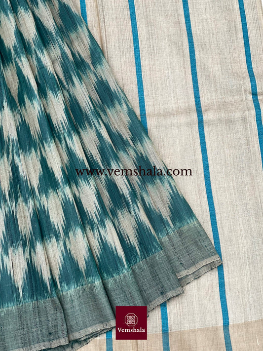 Teal / Natural Gopalpur Tussar Silk Sarees: Shree - Vemshala