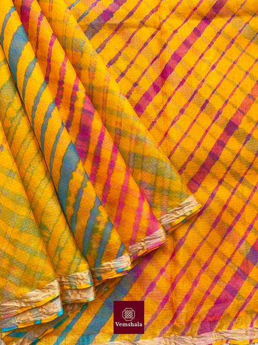 Yellow / Orange Rainbow Leheriya Kota Silk Saree : Treha - Vemshala