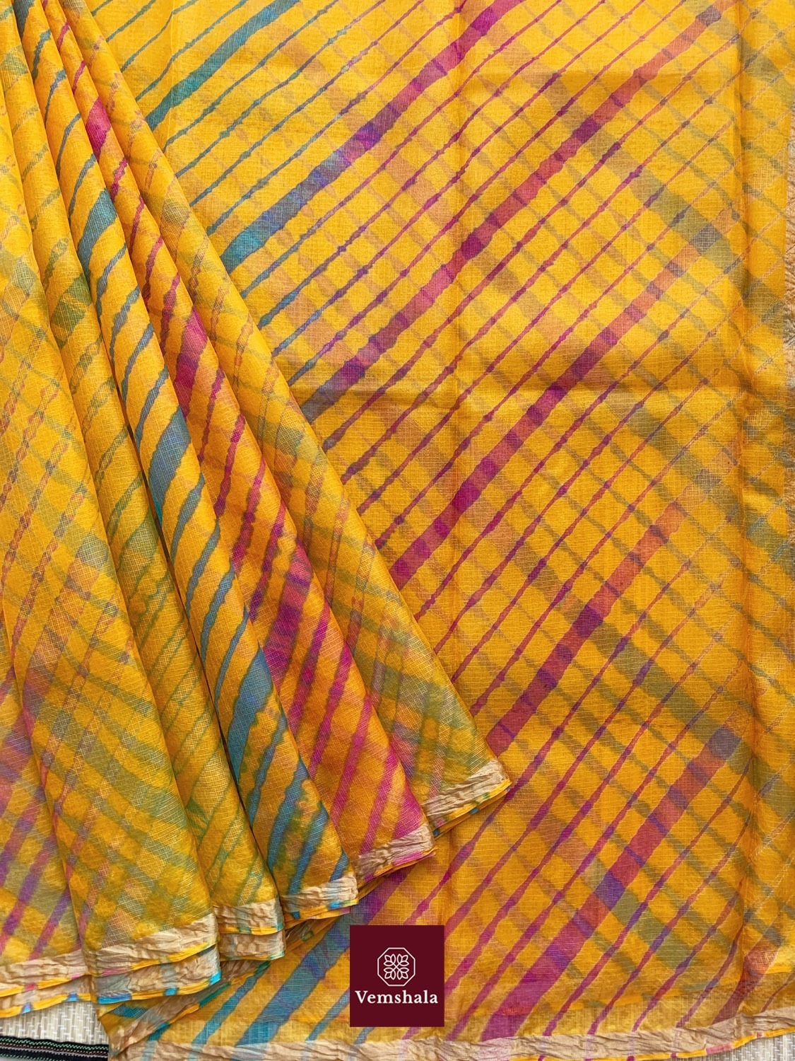 Yellow / Orange Rainbow Leheriya Kota Silk Saree : Treha - Vemshala