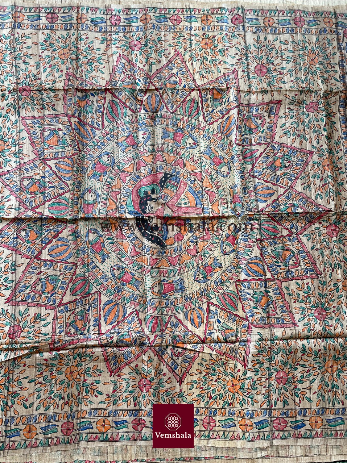 Natural / Multi Madhubani Silk Saree - Vemshala