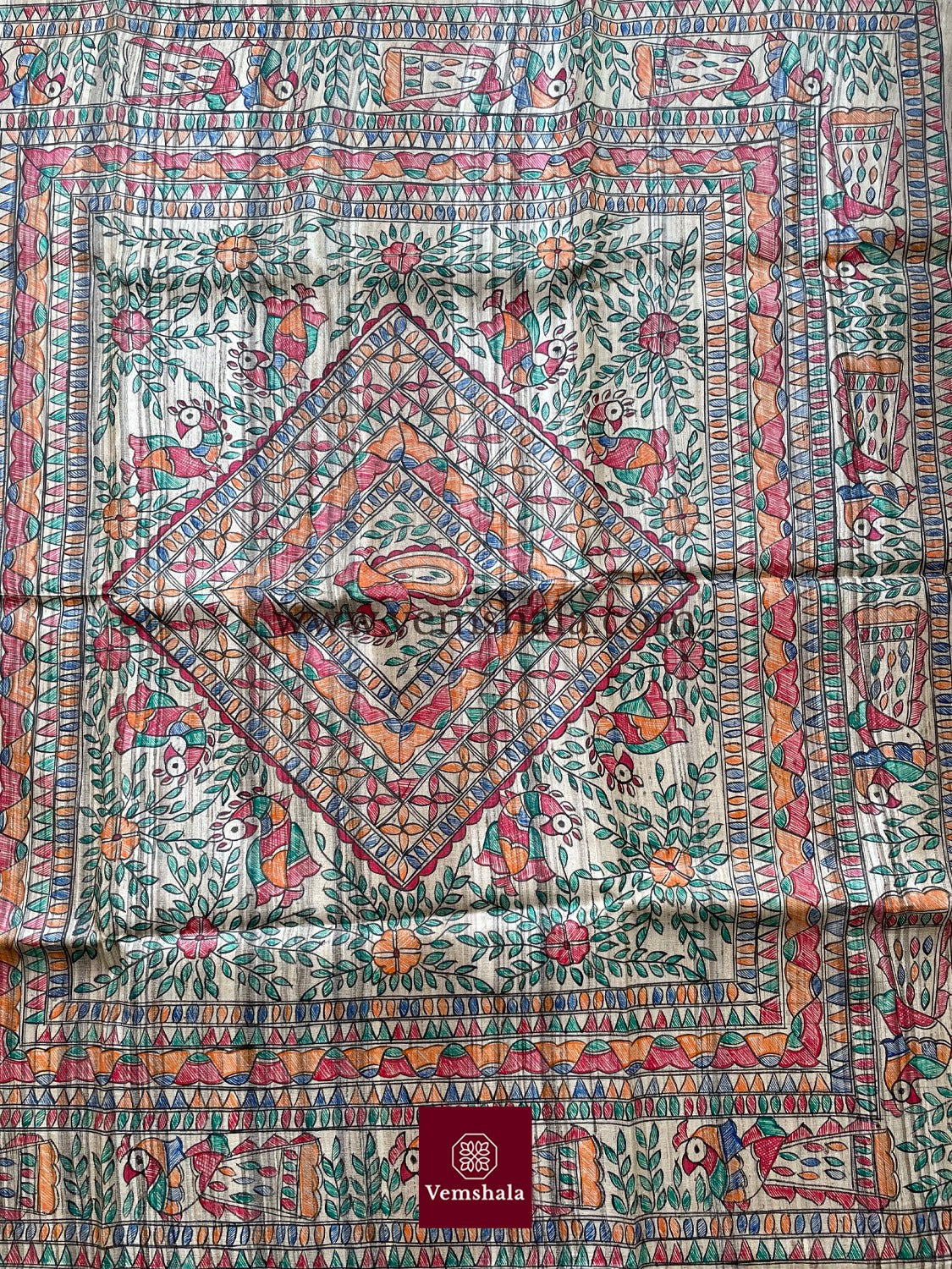 Natural / Multi Madhubani Silk Saree - Vemshala