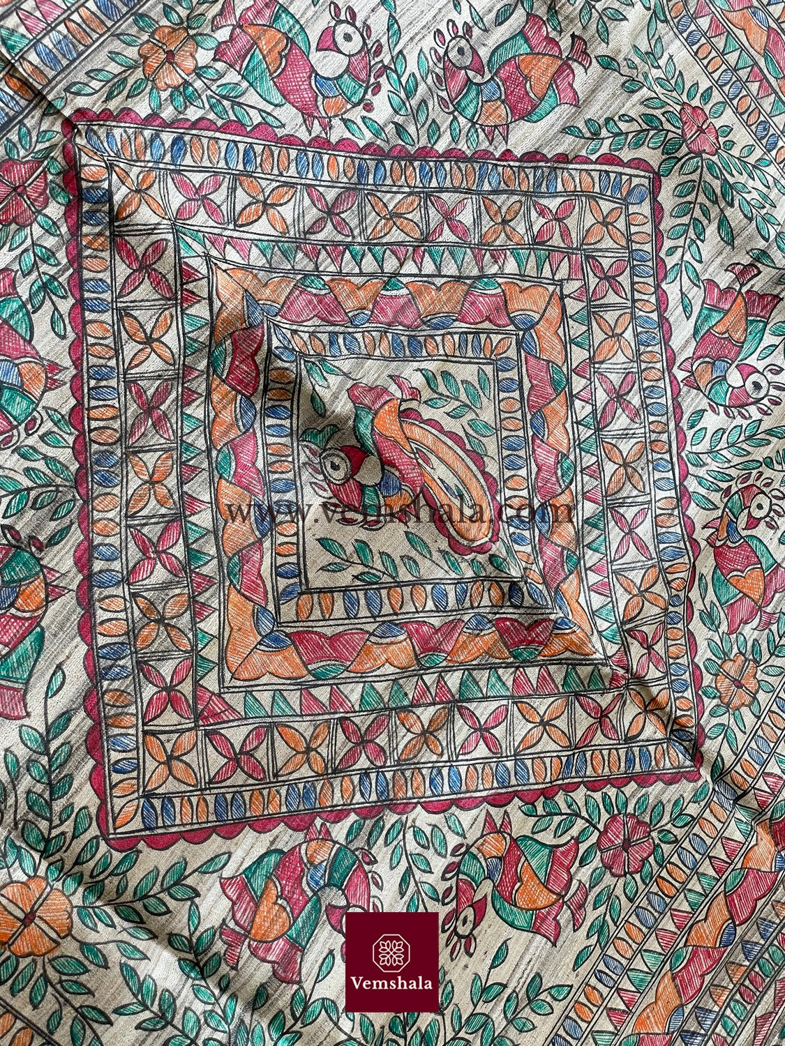 Natural / Multi Madhubani Silk Saree - Vemshala