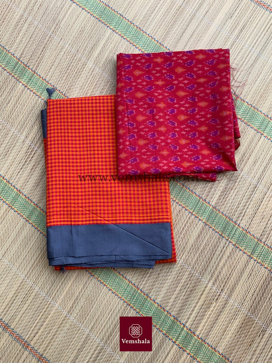 Orange / Pink / Grey Ponduru Cotton Saree :Kunji - Vemshala