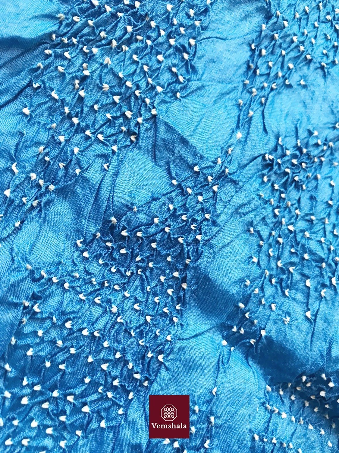 Aquamarine Ombre Tussar Silk Bandhani / Bhandej Stole - Vemshala