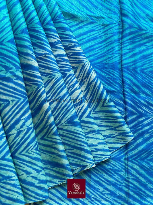 Aquamarine Shibori Leheriya Tussar Silk Saree : Ambariya - Vemshala