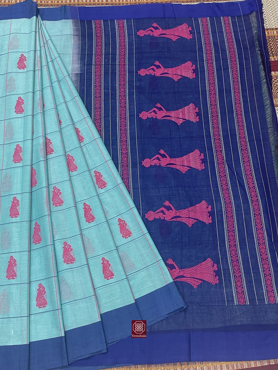 Azzure Blue Gollabhama Cotton Saree - Vemshala