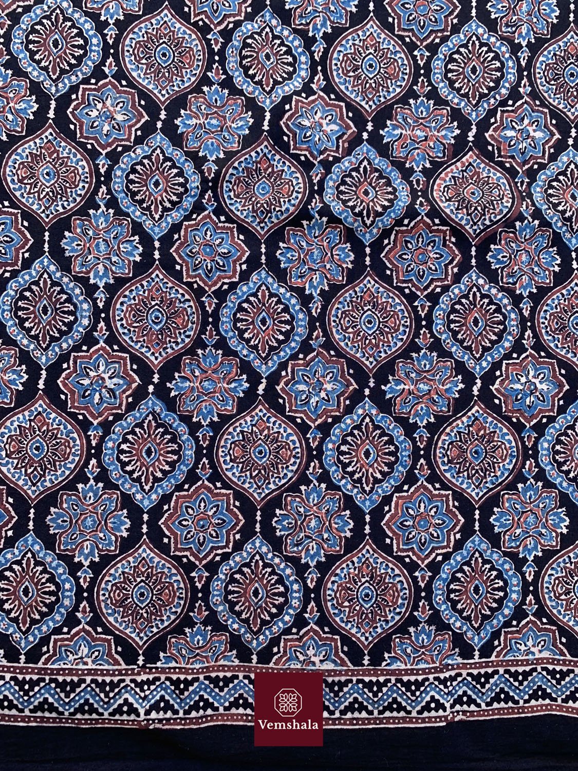 Black/ Indigo Ajrakh Cotton Saree : Shyama - Vemshala