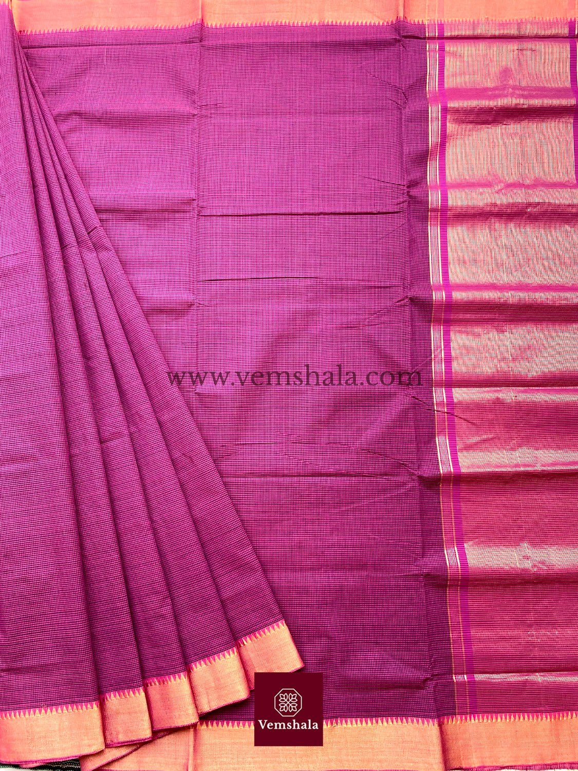 Black/ Pink / Gold Cotton Mangalgiri Saree : Sudeepta - Vemshala