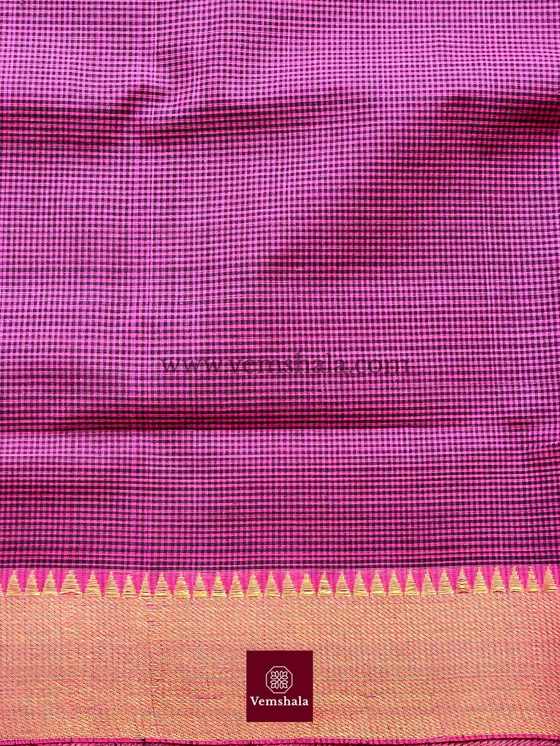 Black/ Pink / Gold Cotton Mangalgiri Saree : Sudeepta - Vemshala