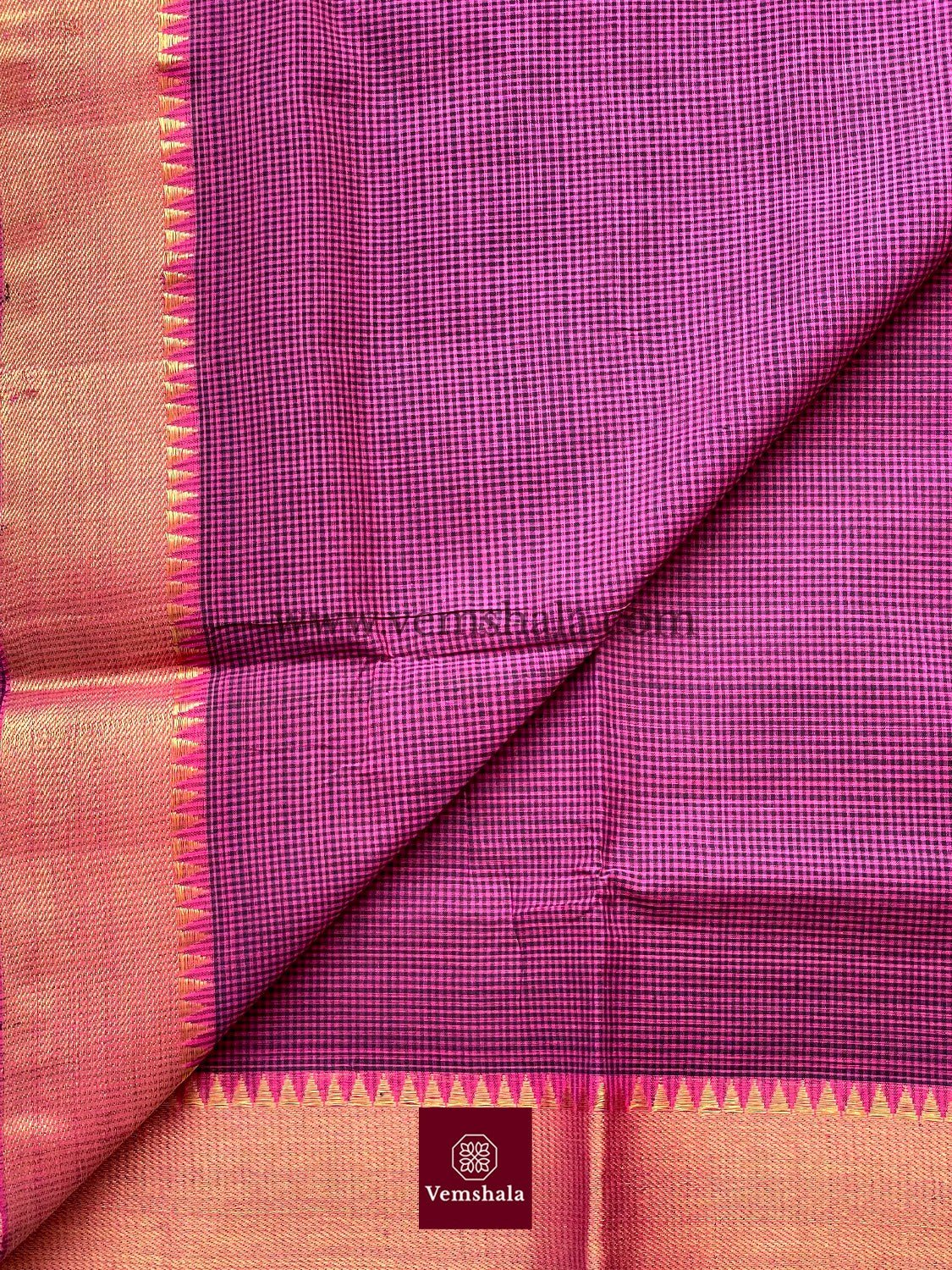 Black/ Pink / Gold Cotton Mangalgiri Saree : Sudeepta - Vemshala