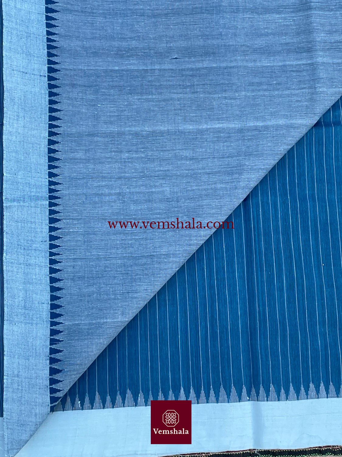 Navy / Pale Blue Ponduru Cotton Saree: Naayab - Vemshala