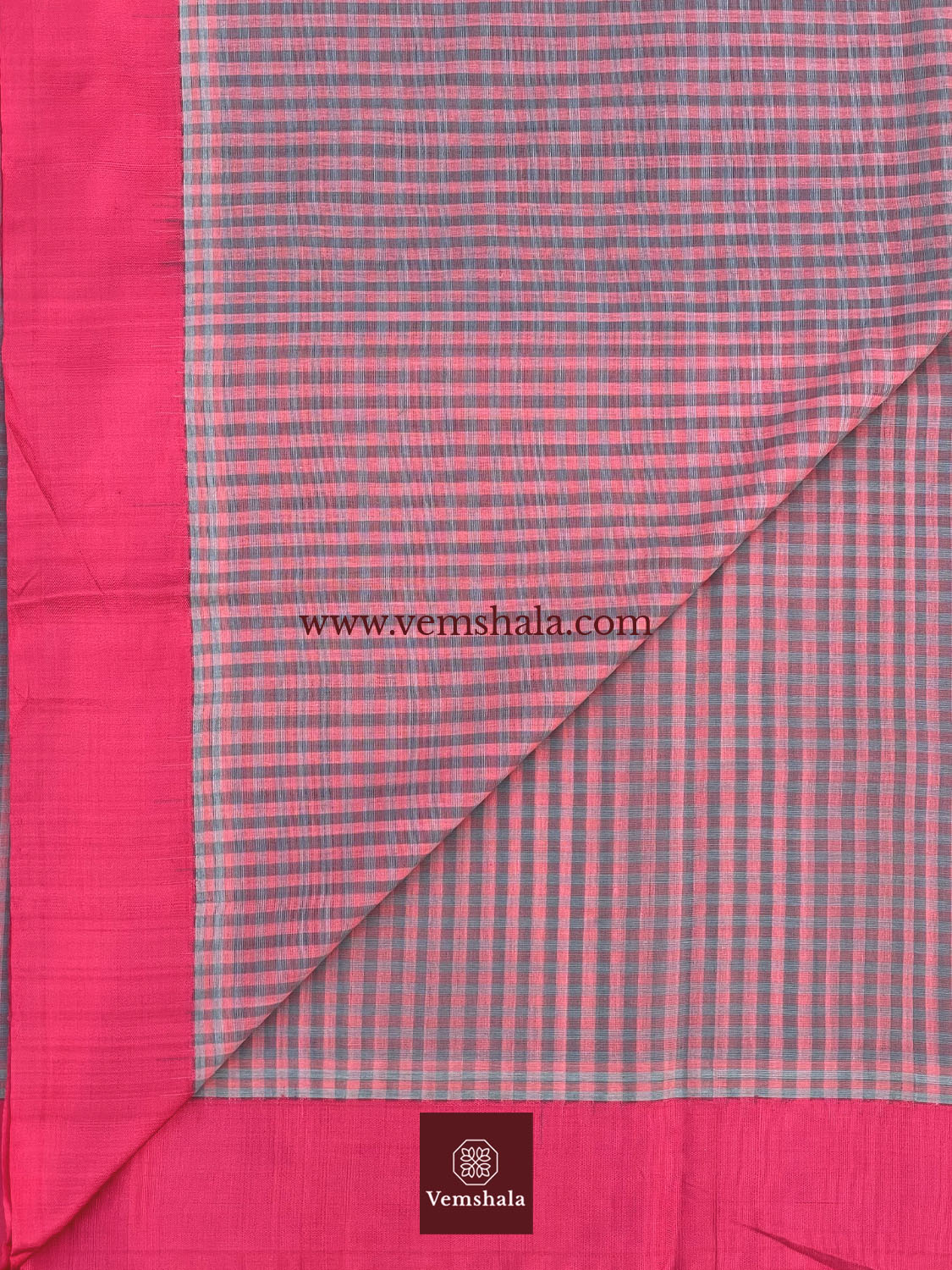 Pink / Grey / Neon Pink Ponduru Cotton Saree : Pakhee - Vemshala