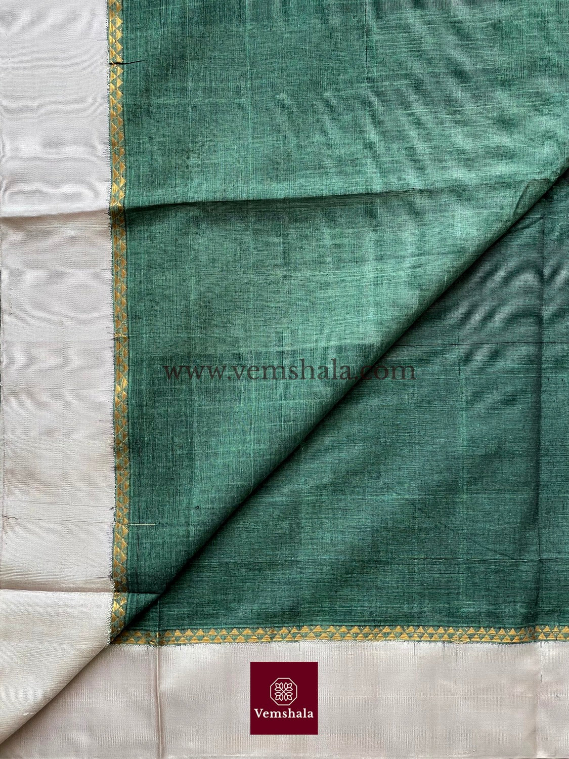 Moss Green / Ash Grey Ponduru Cotton Saree : Barkha - Vemshala