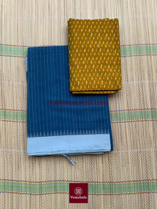 Navy / Pale Blue Ponduru Cotton Saree: Naayab - Vemshala