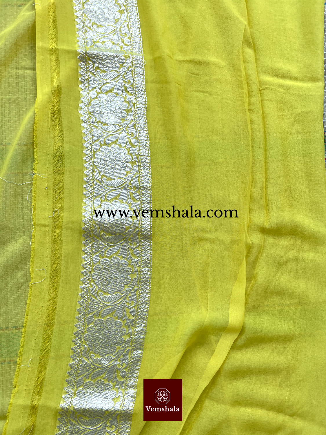 Sunshine yellow Banarasi Khaddi-Georgette Saree : Bhor - Vemshala