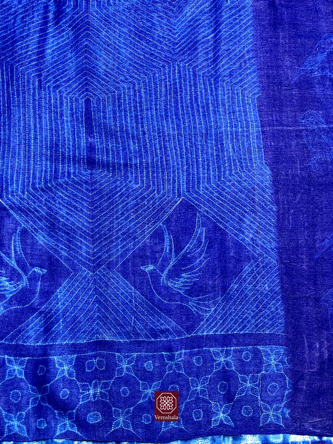 Blue / Ecru Nui Shibori Silk Saree - Vemshala