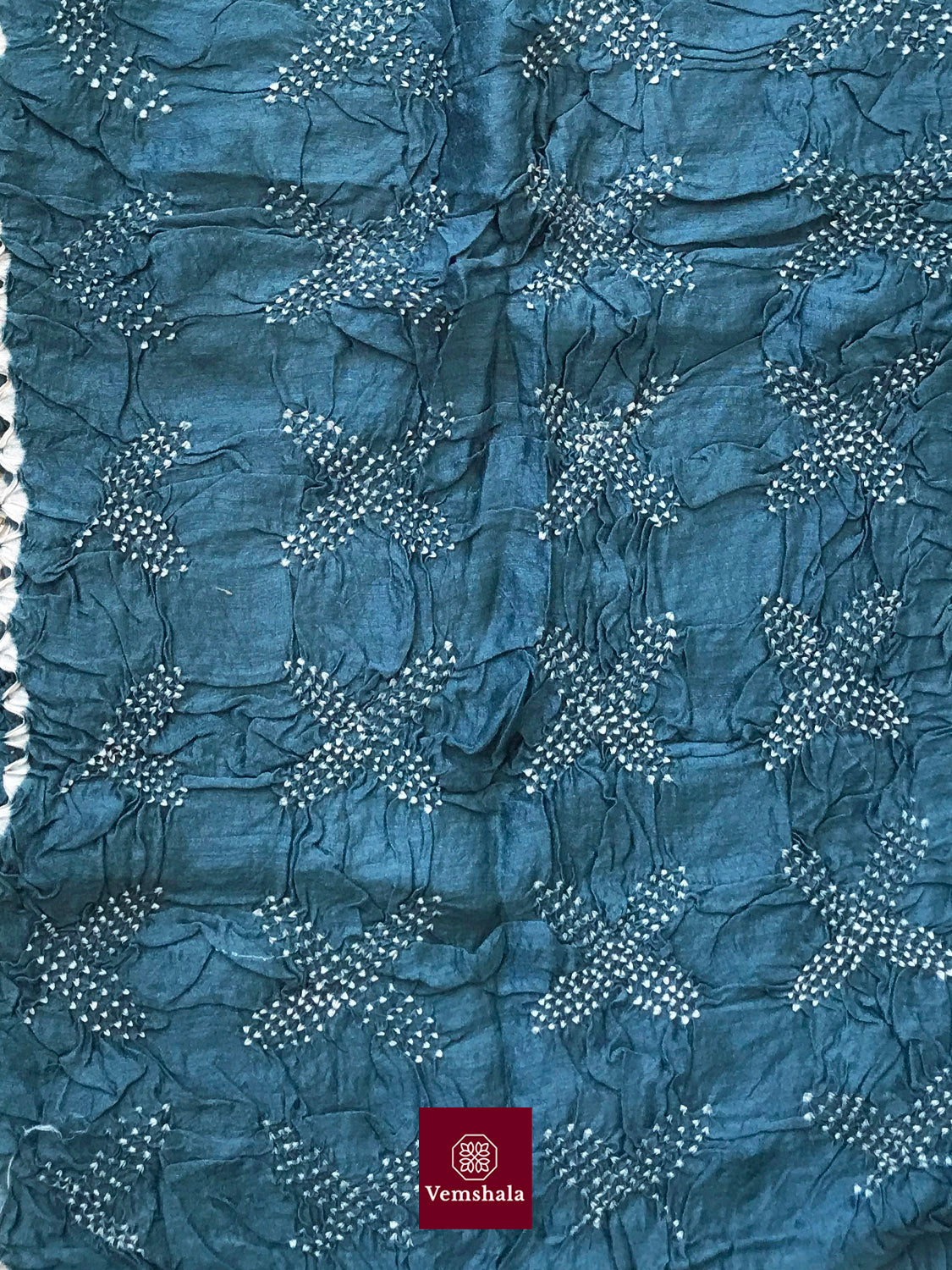 Teal Tussar Silk Bandhani / Bhandej Stole - Vemshala