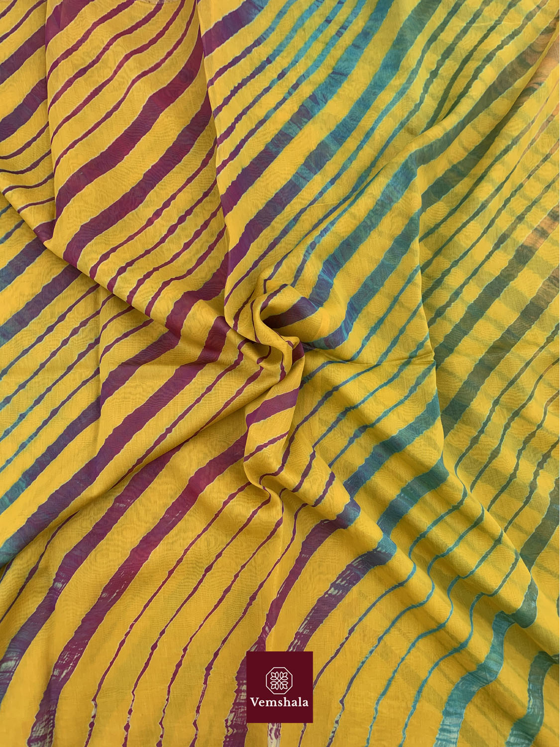 Yellow rainbow Leheriya Chanderi Saree : Tesu - Vemshala