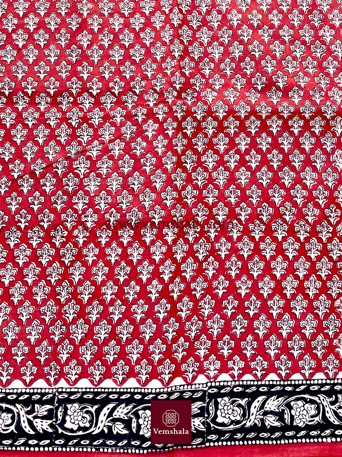 Red/ Ecru/ Black Bagru Handblock Print Cotton Saree : Kritisha - Vemshala