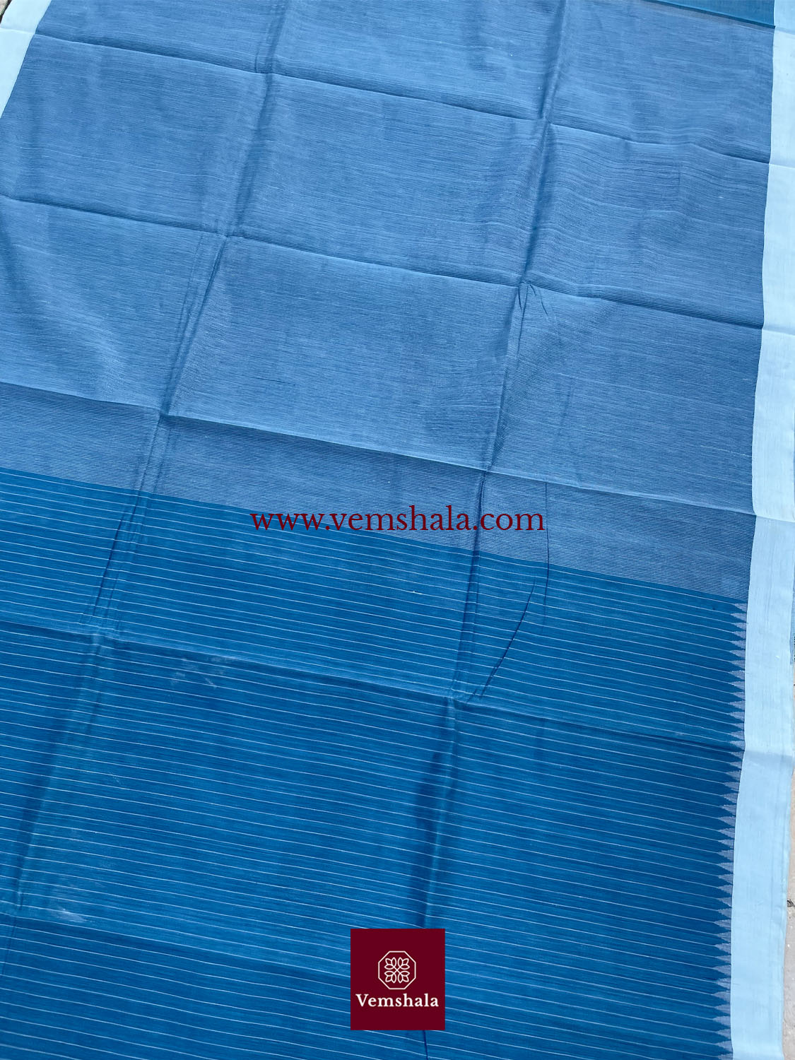 Navy / Pale Blue Ponduru Cotton Saree: Naayab - Vemshala