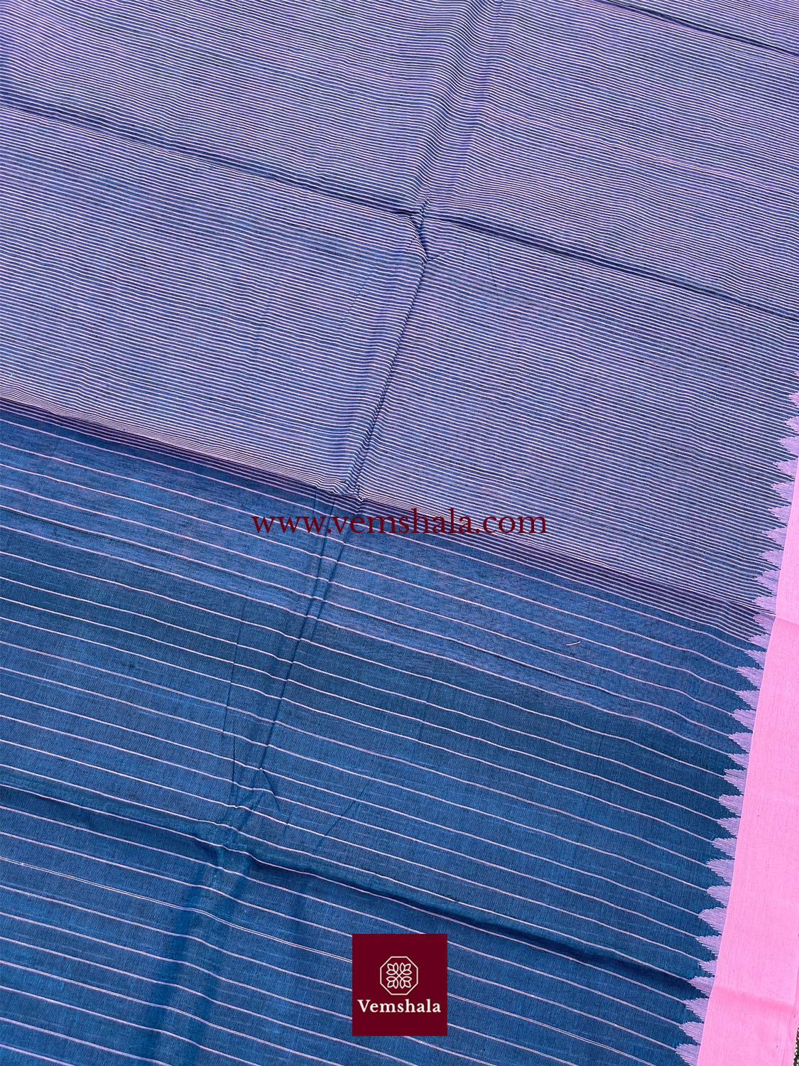 Navy / Pale Pink Ponduru Cotton Saree : Neema - Vemshala