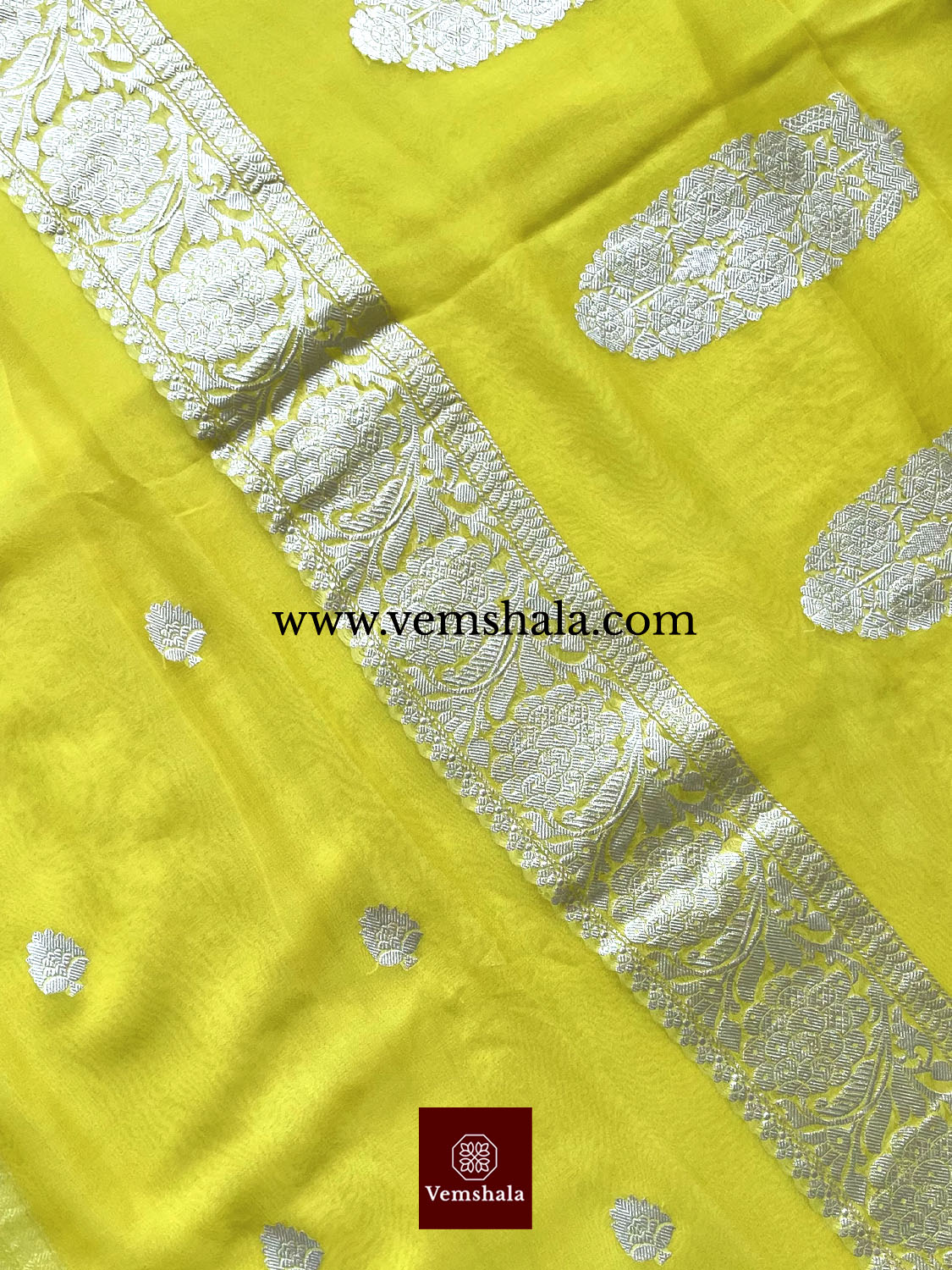 Sunshine yellow Banarasi Khaddi-Georgette Saree : Bhor - Vemshala