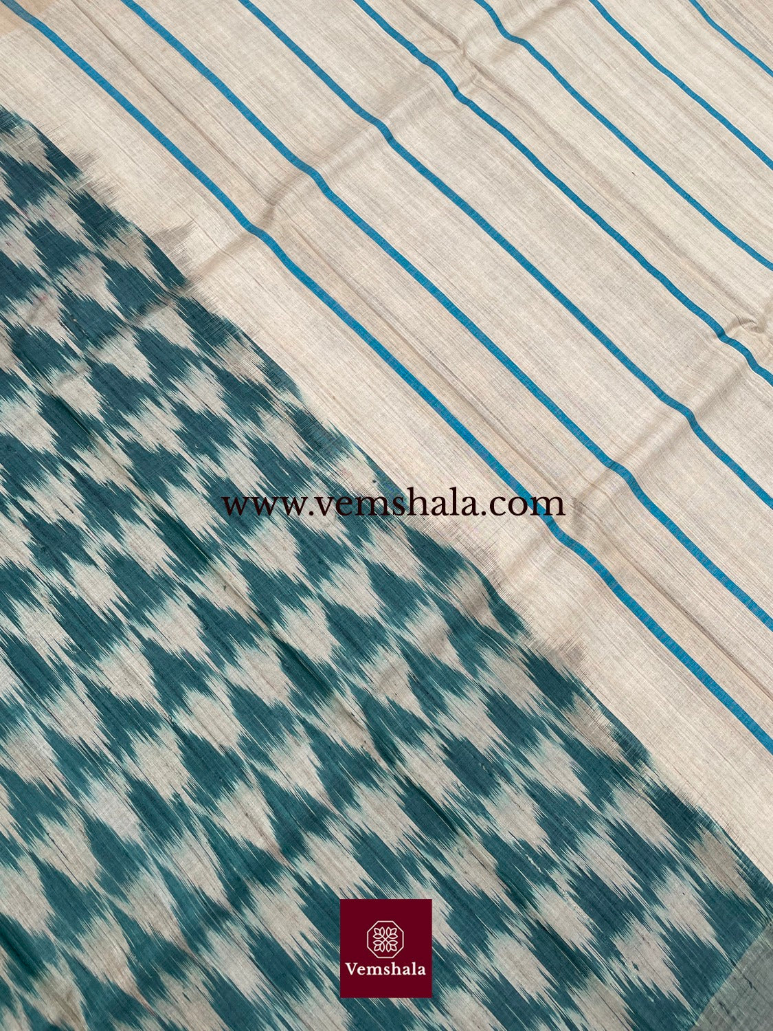 Teal / Natural Gopalpur Tussar Silk Sarees: Shree - Vemshala