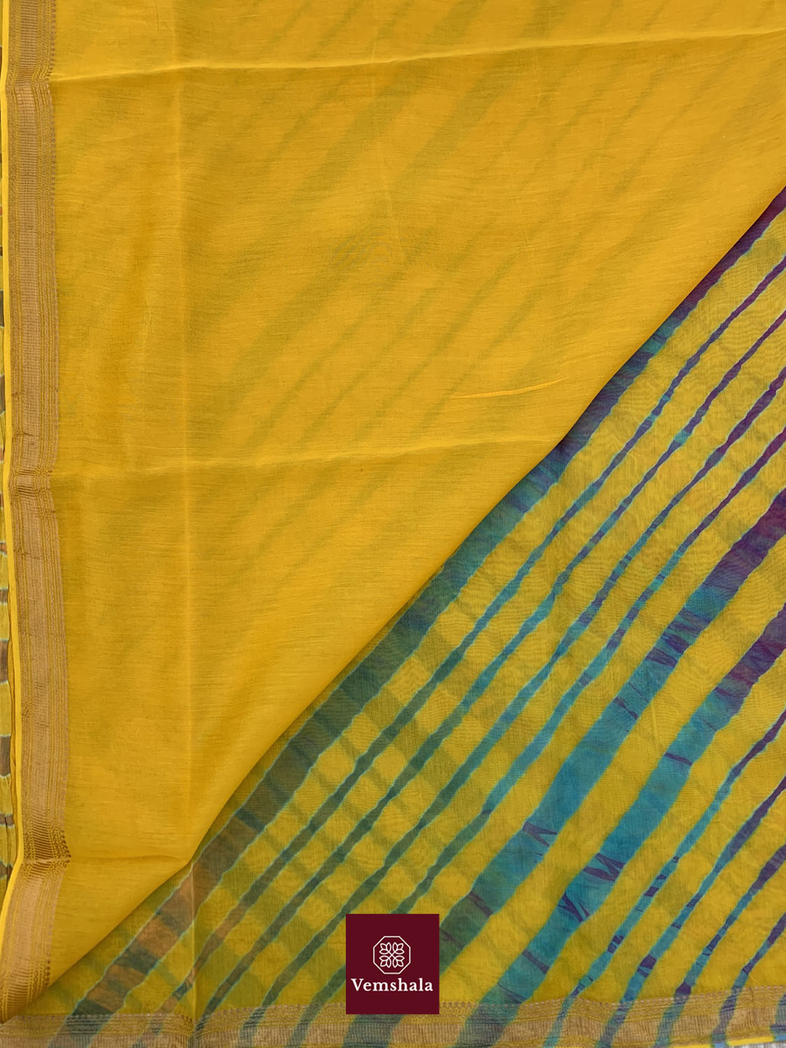 Yellow rainbow Leheriya Chanderi Saree : Tesu - Vemshala