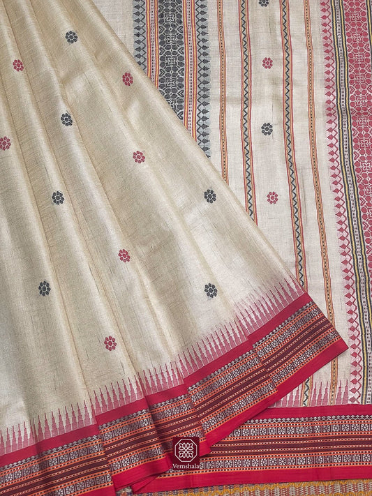 Brown / Red Jala Karvati Kinar Vidarbha Tussar Silk Saree - Vemshala